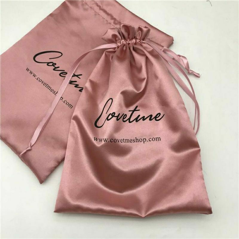 Tas serut pouch dustbag drawstring bahan satin sablon bisa custom tulisan / logo