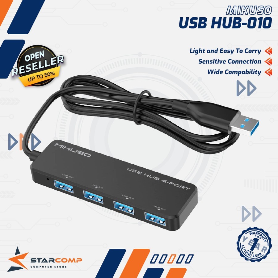 MIKUSO HUB-010 USB HUB 2.0 4 Port Panjang Kabel 1.2 Meter