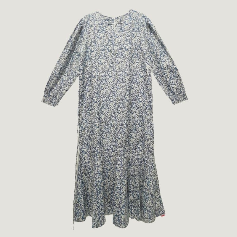 Preloved Nitcy Muslim Fashion Gamis Motif Bunga Warna Biru