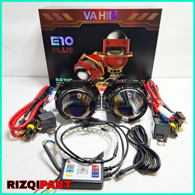Lampu trek truk dan bus Biled projie 24 volt 3 inch Vahid E10 plus black series purple lens sepasang