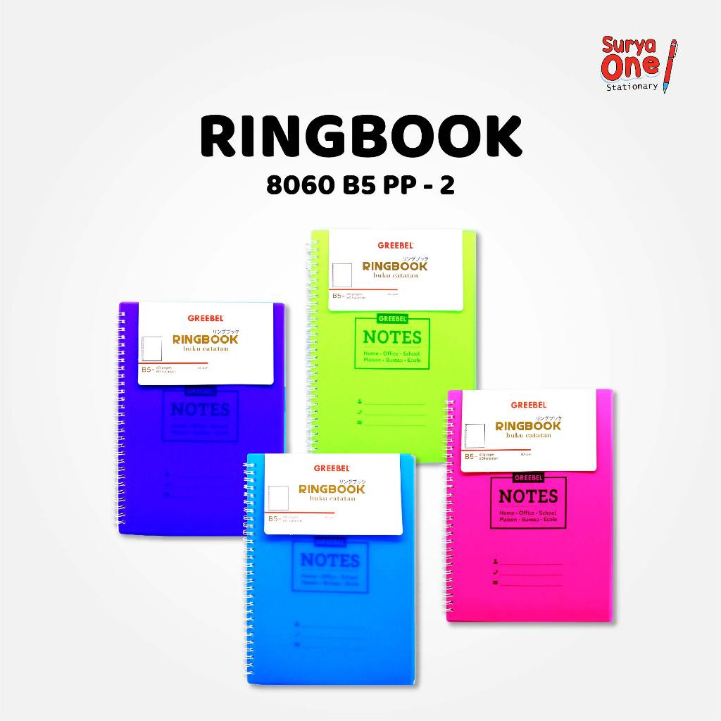 

Ring Book Greebel B5 60 Lembar 8060 B5 PP-2 / Agenda / Buku Catatan Cover Warna Suryaone