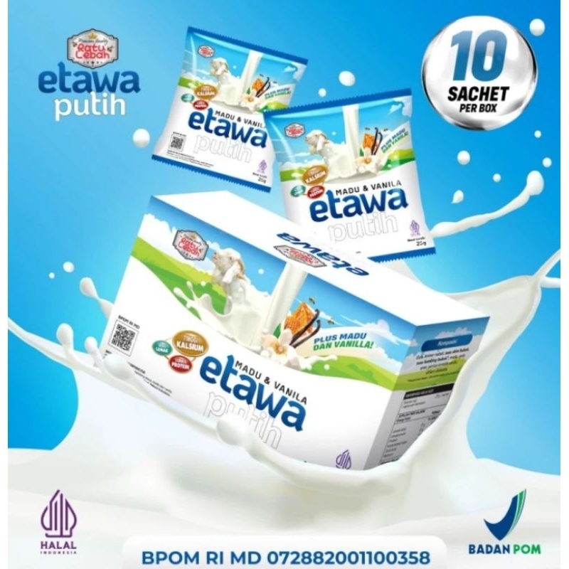 

SUSU KAMBING ETAWA RATU LEBAH Harga/Box isi 10 sachetTinggi Kalsium Sumber Protein dan Bebas Lemak