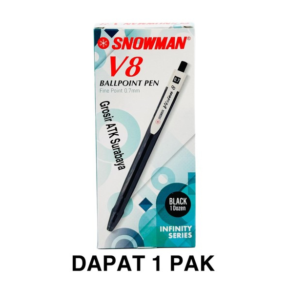 

( DAPAT 1 LUSIN / 12 PCS / 1 PAK ) BOLPEN SNOWMAN V-8 / Pulpen Bolpoin Snowman V8 V-8 Fine 0.7mm