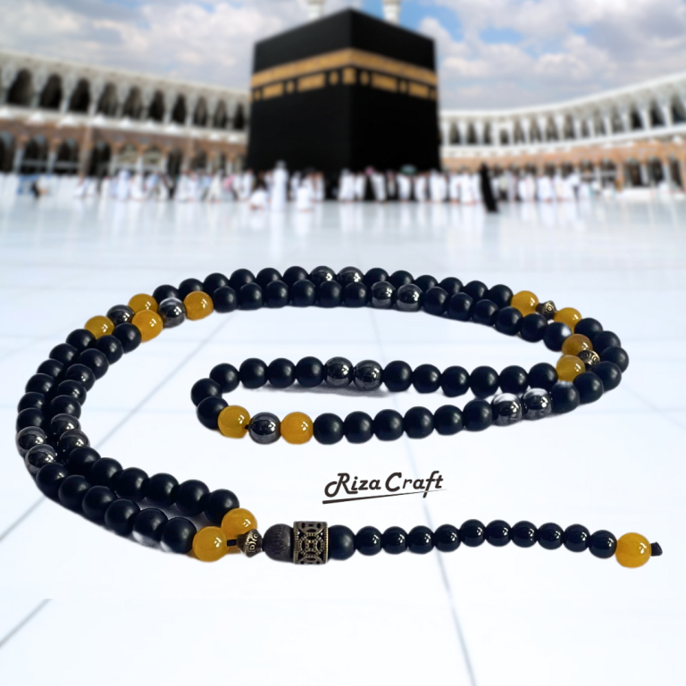 MECCA 99 - Tasbih 99 Butir Cantik Aesthetic Batu Onyx Hitam Giok Kuning Badar Besi Alam Natural Akik