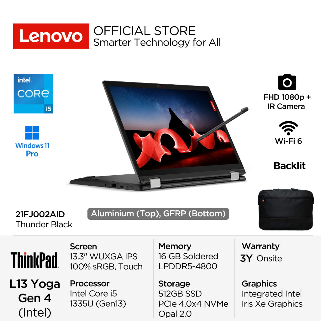 Lenovo 2in1 ThinkPad L13 Yoga Gen 4 2AID Intel Core i5 1335U Win11 Pro 16GB 512GB SSD 13.3" WUXGA IP