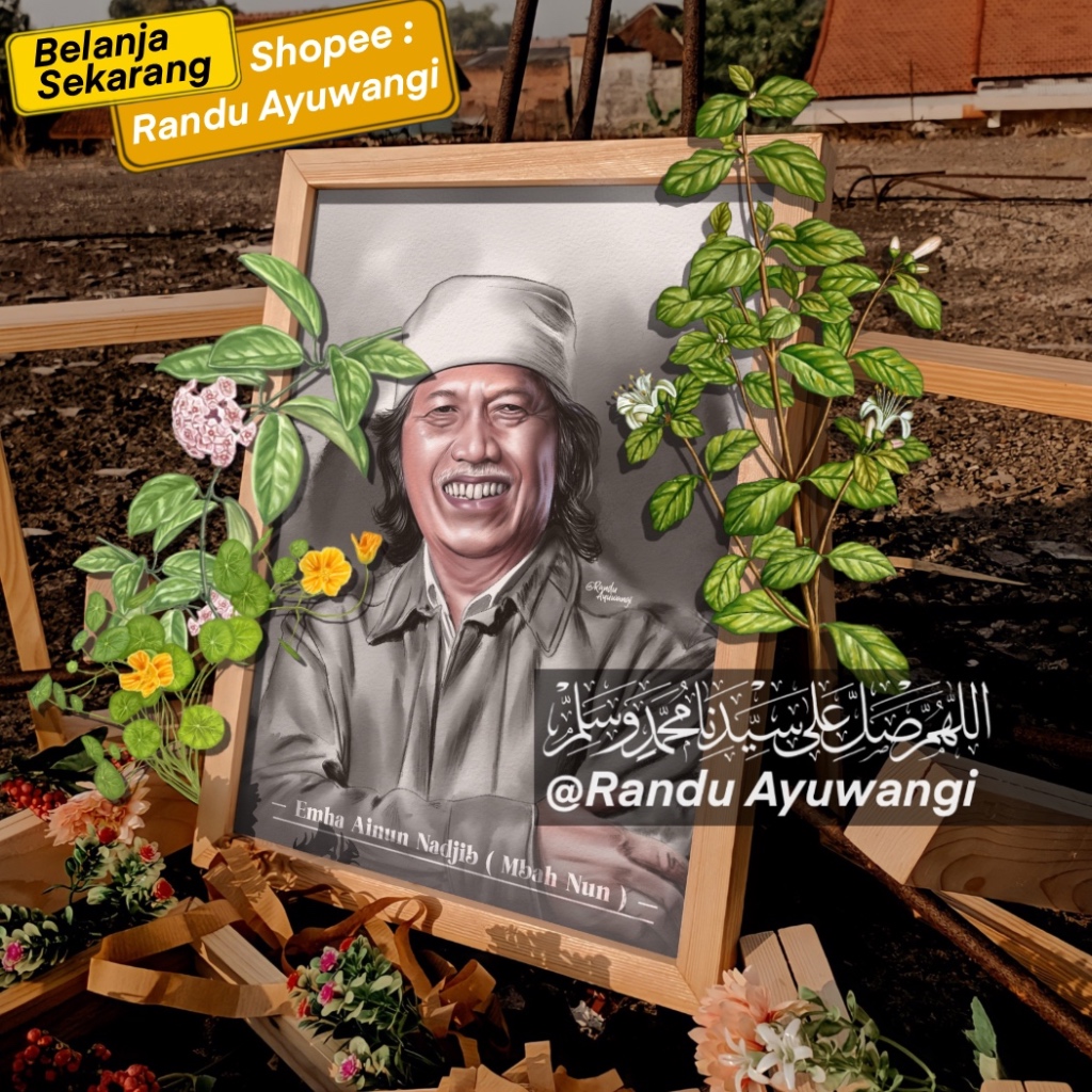 Hiasan Dinding, Pajangan Dinding, Lukisan Cak Nun di Papan MDF ukuran (30x40 cm dan 20x30 cm) Poster