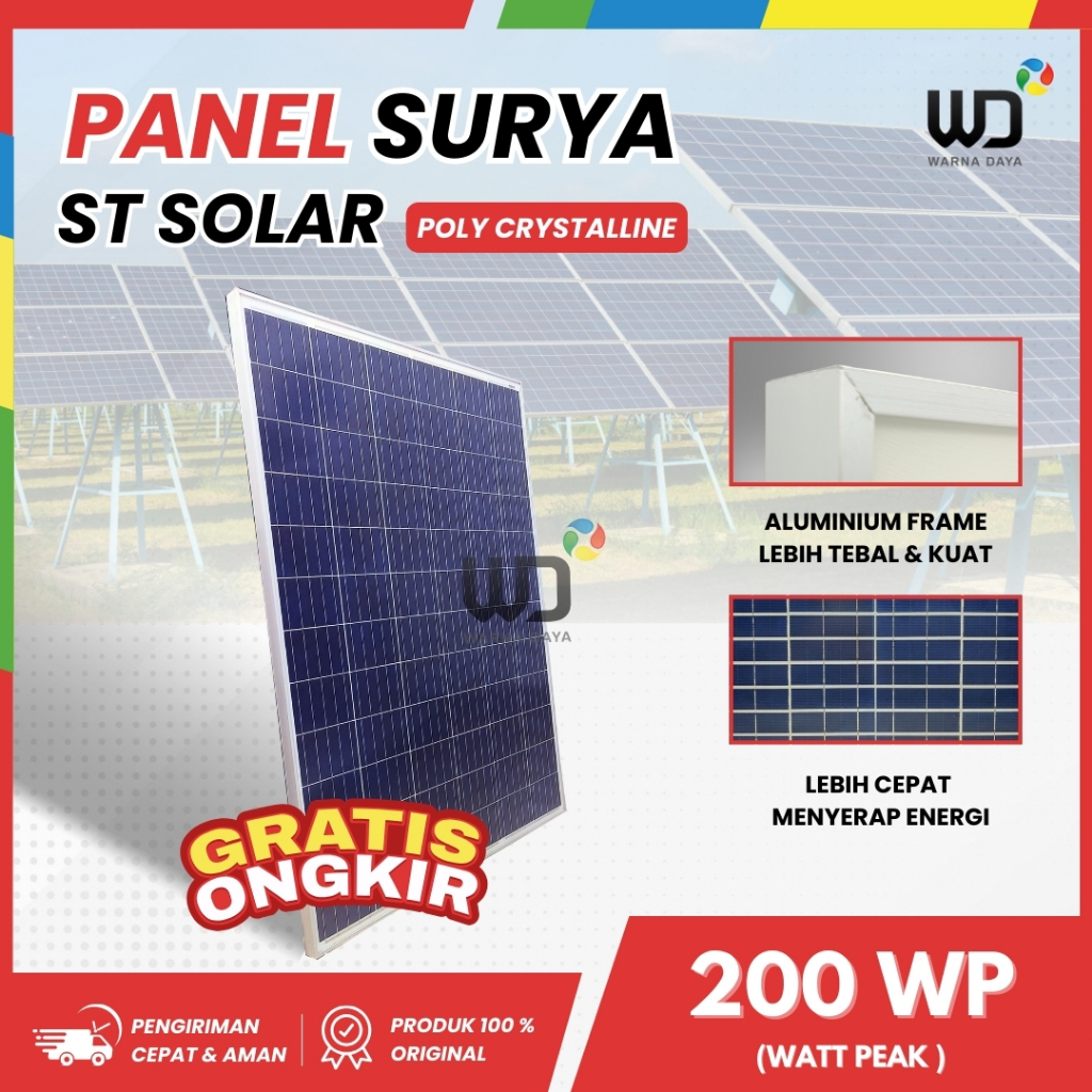 Panel Surya ST Solar 200WP Poly Plus Packing Kayu