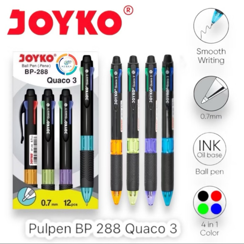 

( 1 pcs ) Ball Pen Quaco 3 Color / Pulpen 4W / Pena 4 warna Joyko BP-288 / Quaco3 0.7 mm