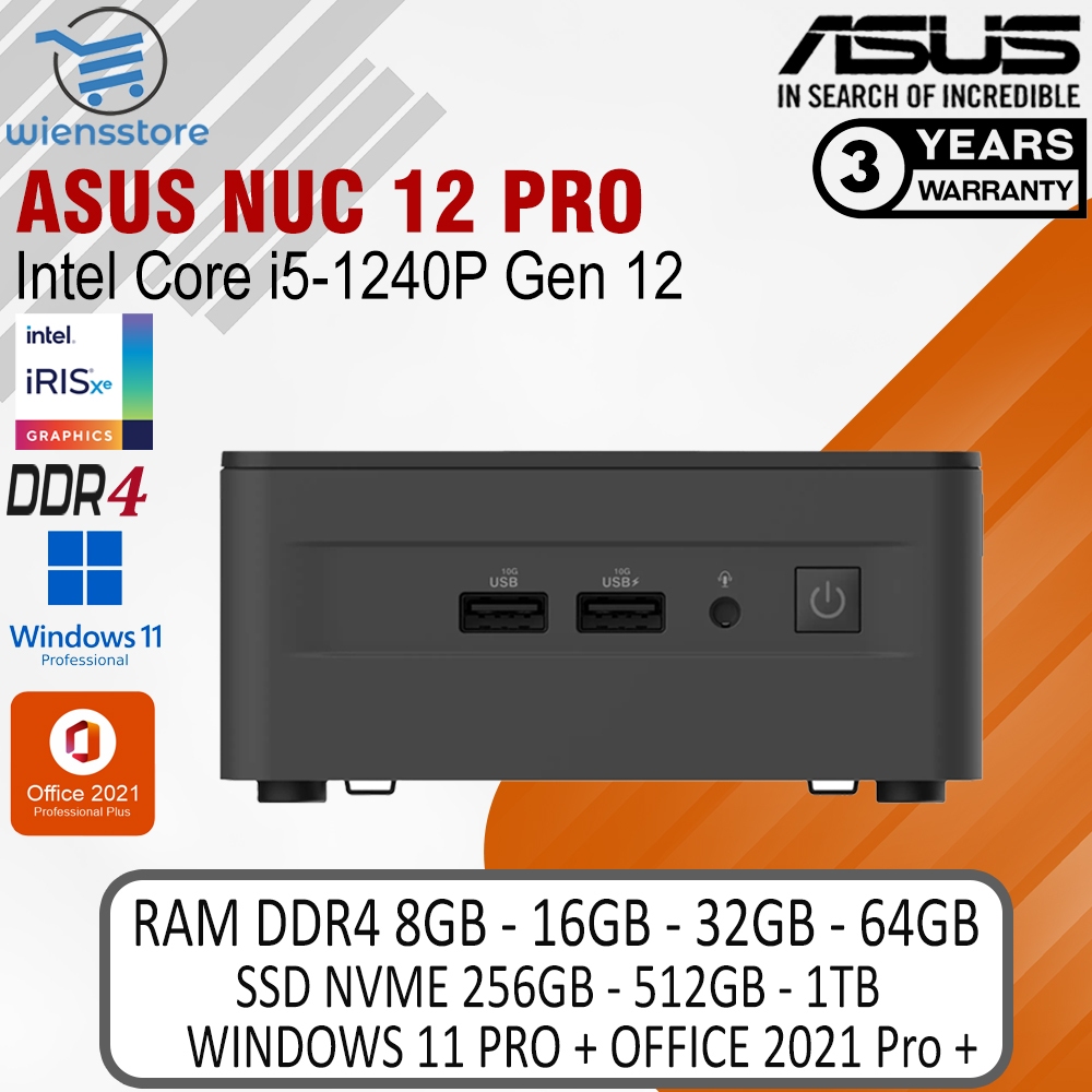 Mini PC ASUS NUC 12 PRO Core I5 Gen 12 1240P FULLSET Windows 11 Pro + Office 2021 Pro Plus +RAM +SSD