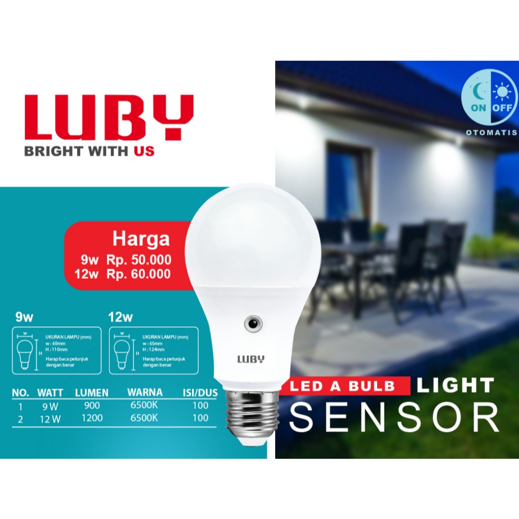 Bohlam Lampu LED LUBY LIGHT SENSOR 9WATT 12WATT Watt SNI Photo Cell Sensor Cahaya