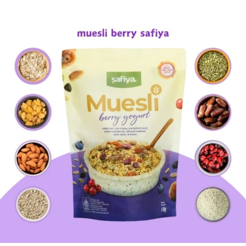

MUESLI BERRY YOGURT SAFIYA 1KG & 500 GRAM SEREAL OATMEAL WITH ALMOND SARAPAN SEHAT PREMIUM