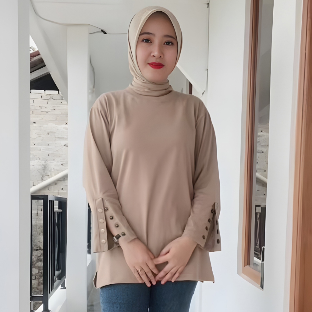 kaos wanita jumbo long sleeve oversize kaos polos wanita lengan panjang berkancing model inara keren