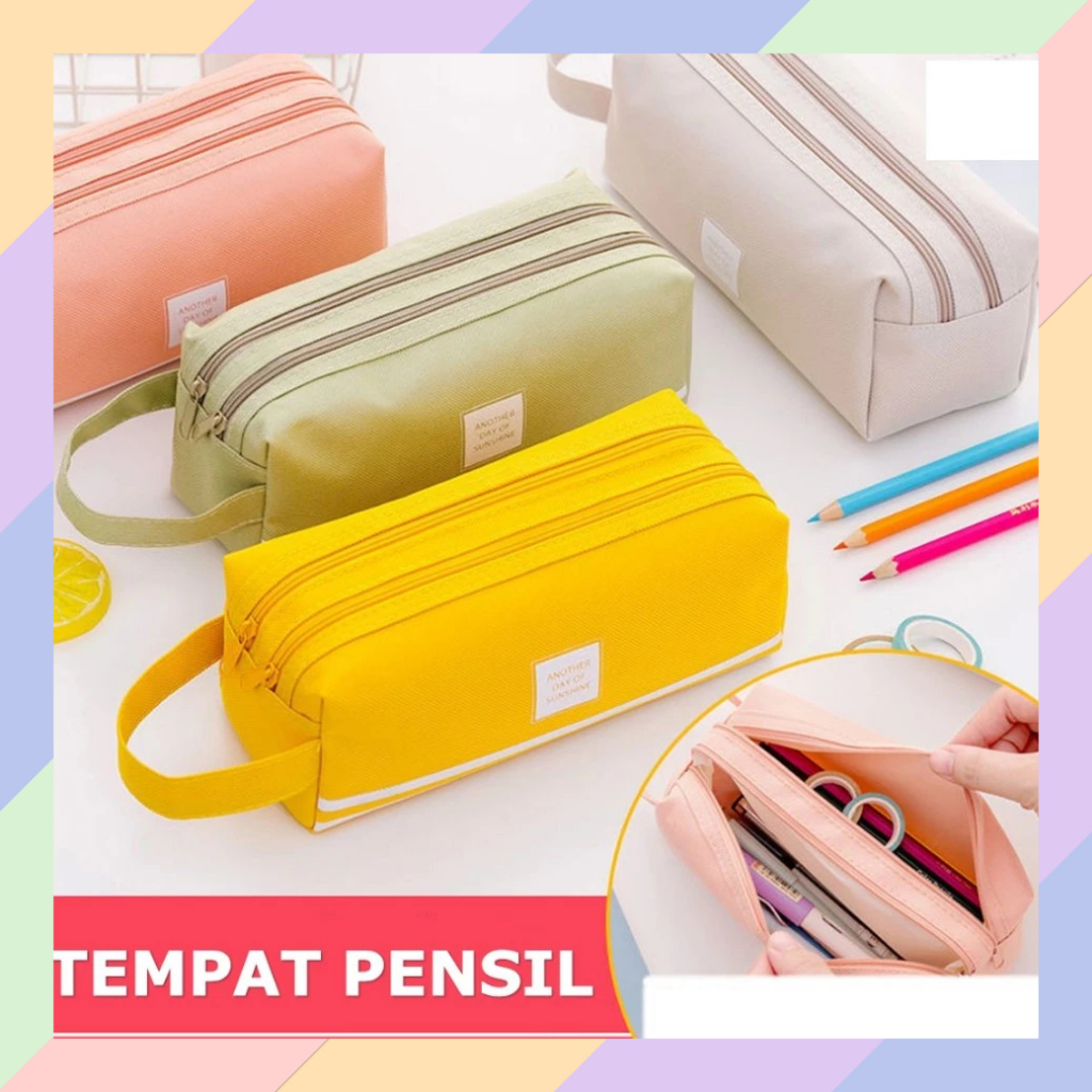 

BG66 Tempat Pensil 2 SISI SLOT Dual Zipper Dompet Pulpen Pouch Kotak Alat Tulis Kosmetik Dua Resleting 55D3