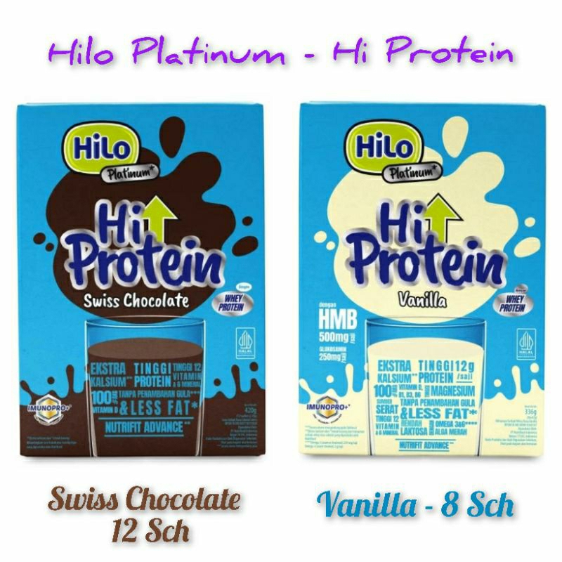 

HiLo Platinum Swiss Chocolate (12 Sachet)/ Hilo Platinum Vanilla+HMB 8 Sch -Susu Tinggi Kalsium