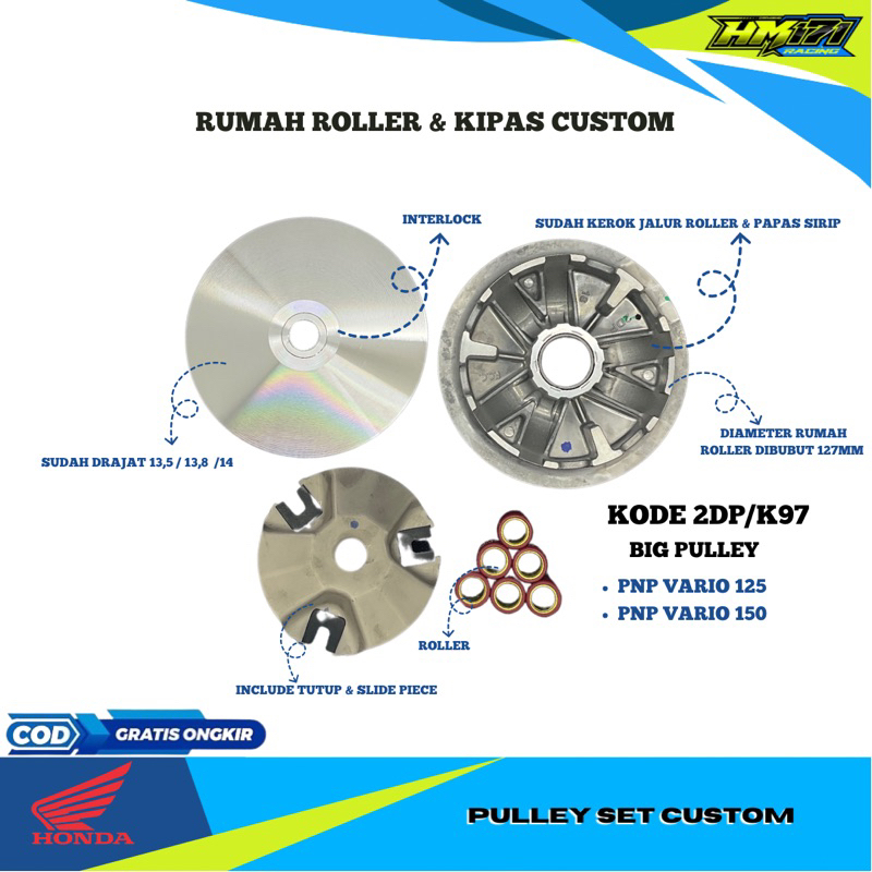 rumah roller bubut custom big pulley pnp vario 150,125, pcx 150 pakai rumah roller Nmax D 127mm