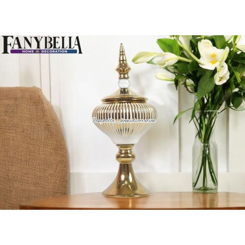 PANJANGAN MEJA GUCI GOLD KERAMIK HIASAN PERCANTIK RUMAH