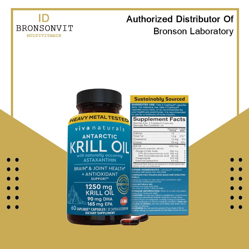 VIVA NATURALS Antarctic Krill Oil 1250 mg with Astaxanthin - 60 Capsules