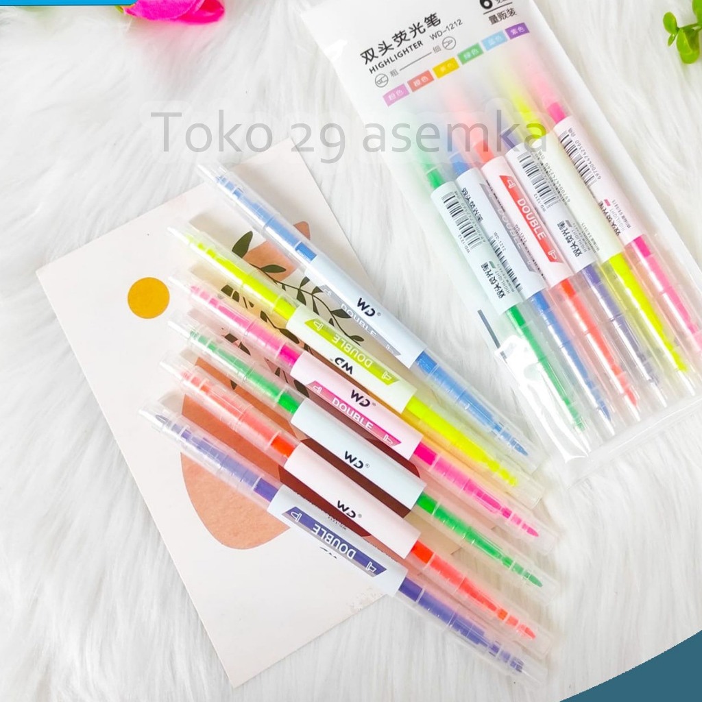 

STABILO DUA SISI ISI 6 PCS PENANDA BUKU HIGHLIGHTER WARNA PASTEL SPIDOL LUCU STABILO DALAM PLASTIK