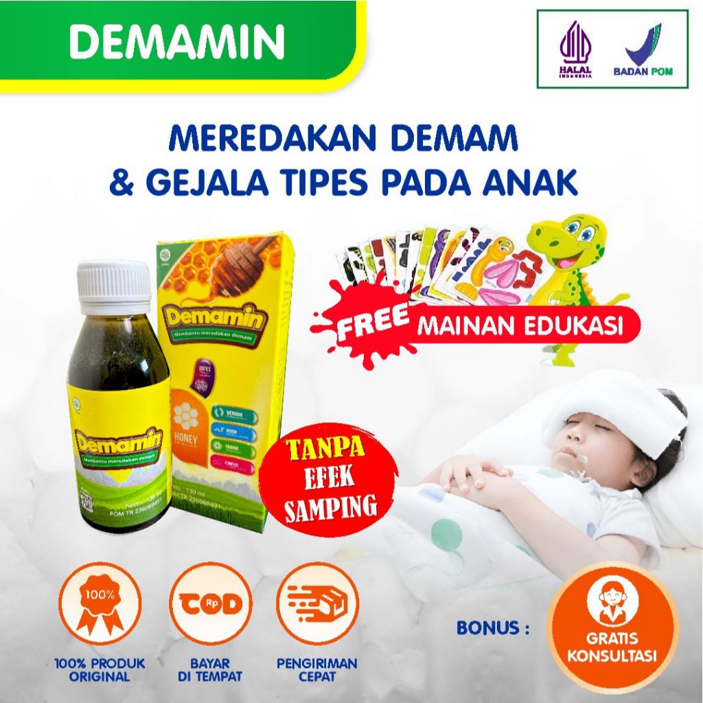 

DEMAMIN - Obat Herbal Meredakan Demam Tinggi, Gejala Tipes, Panas Dingin, Demam Berdarah pada Anak