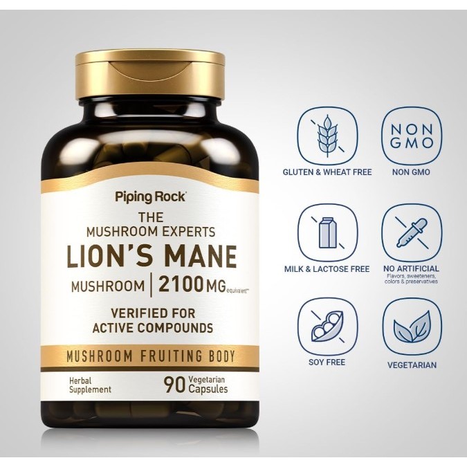 Piping Rock Super Lion's Mane Mushroom 2100 mg 90 Vcaps
