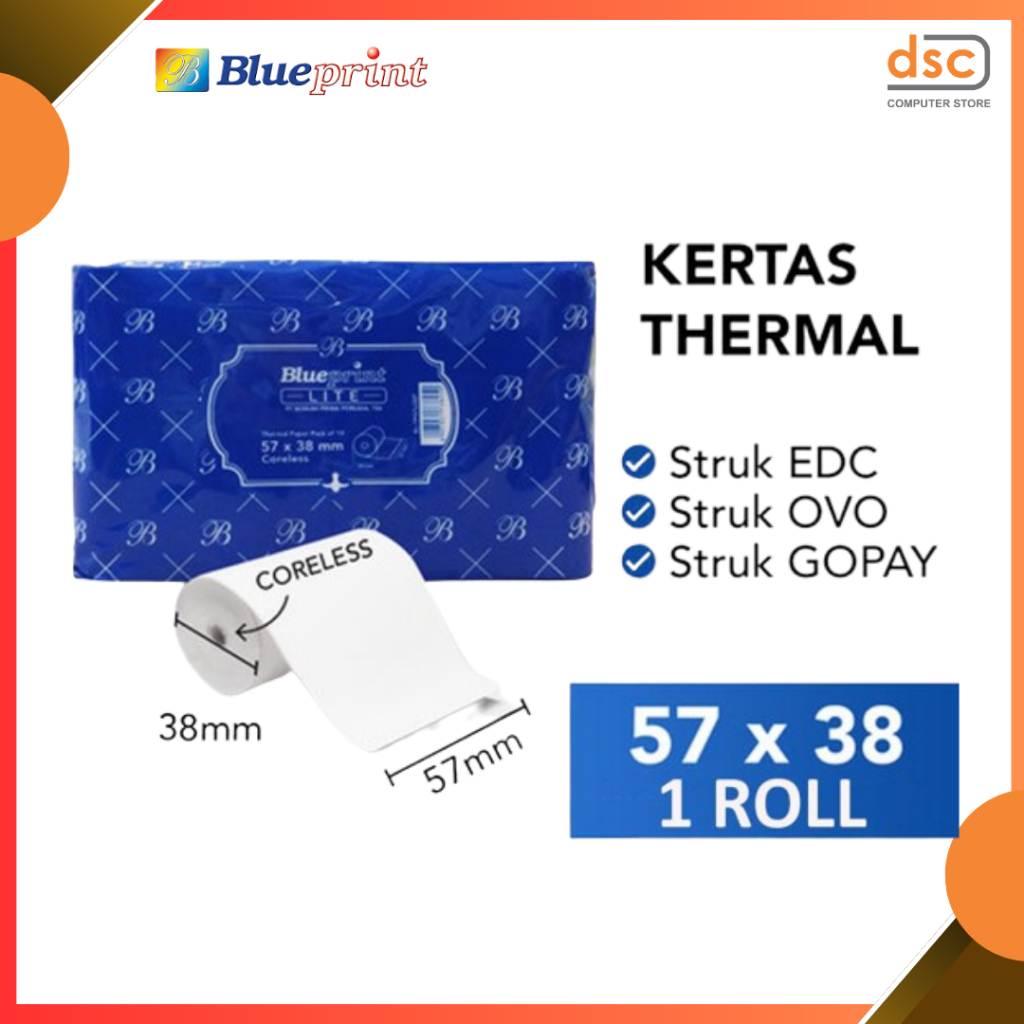 

Kertas Thermal BLUEPRINT Lite 57 x 30 , Kertas Struk Kasir PPOB 57x30 mm - 1 Rol