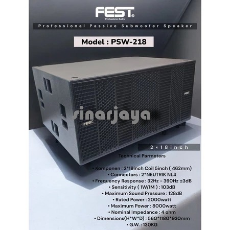 Subwoofer Pasif FEST PSW218 subwoofer Fest PSW 218 Original 2 x 18 Inch 2000 Watt