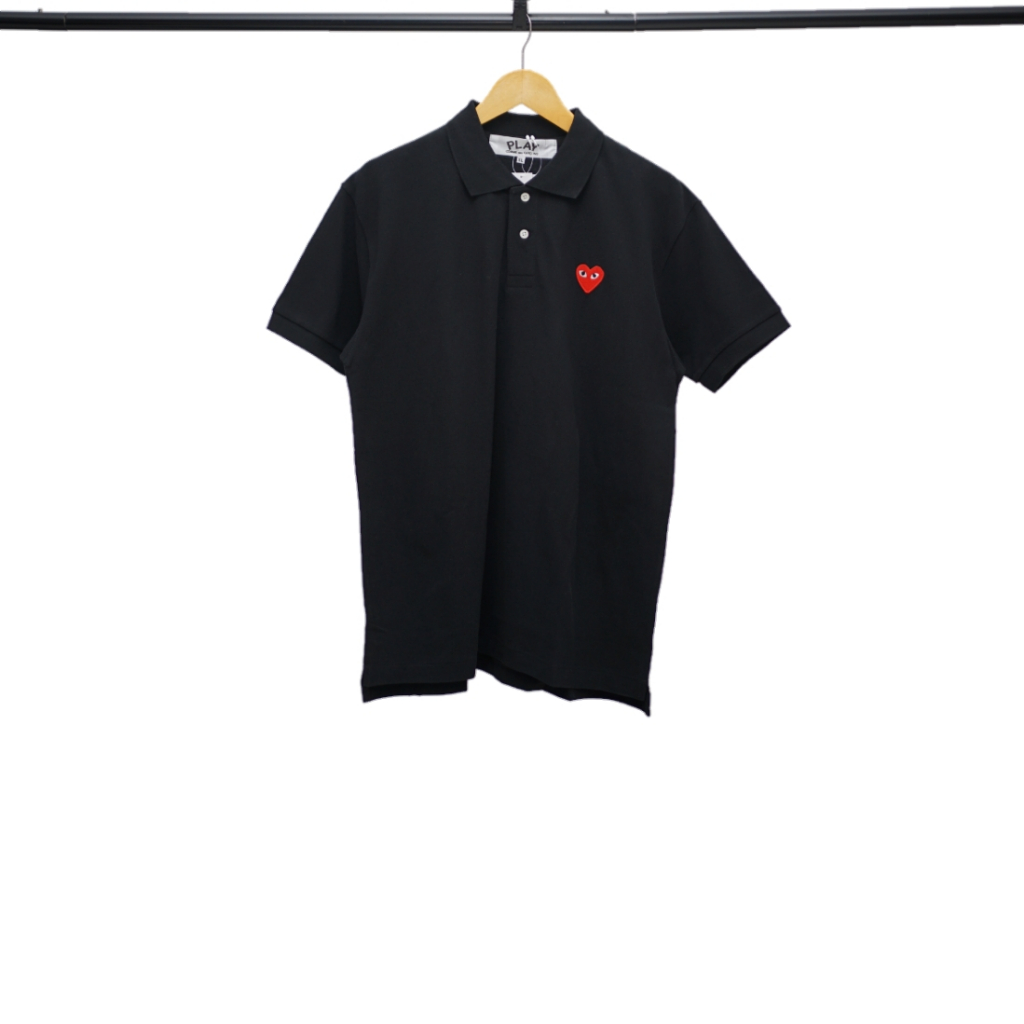 CDG Black Red Heart Polo Shirt Authentic / Kaos Kerah Branded CDG Original