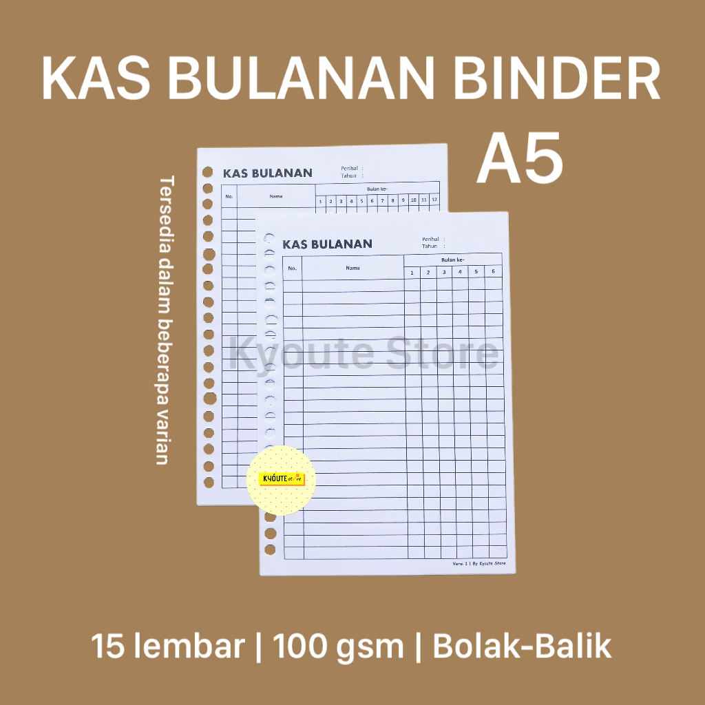 

Kertas Binder A5 Tagihan Kas Bulanan Tahunan Peserta Kyoute Monthly Bills Tracker Loose Leaf