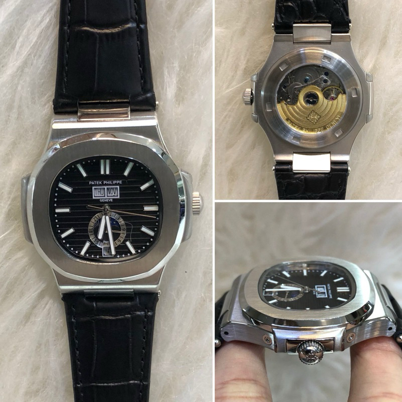 JAM TANGAN PRIA PATEK PHILIPPE MOONPHASE 5726 LEATHER CROCO BLACK SILVER 42mm #Jamtanganpria #Jamtan