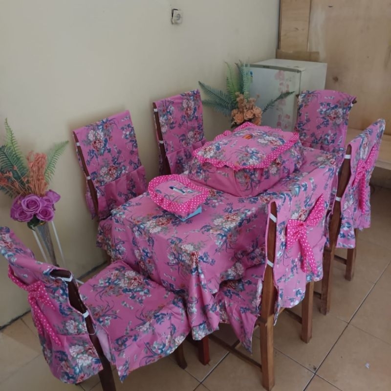 SARUNG  SET 6 KURSI + TAPLAK MEJA MAKAN+ SARUNG TUDUNG SAJI + SARUNG TISU Pilih Motif