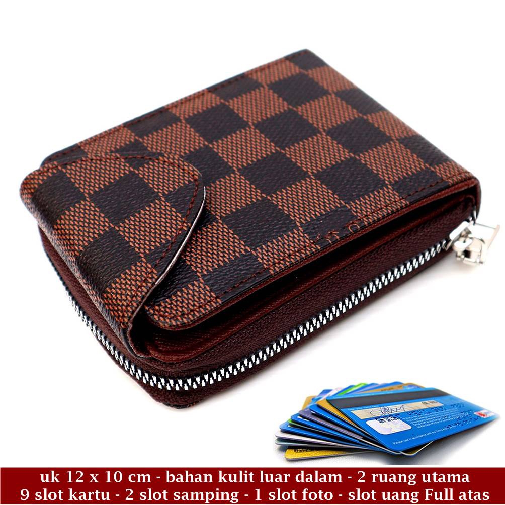 dompet pria pendek kulit VL damier coklat