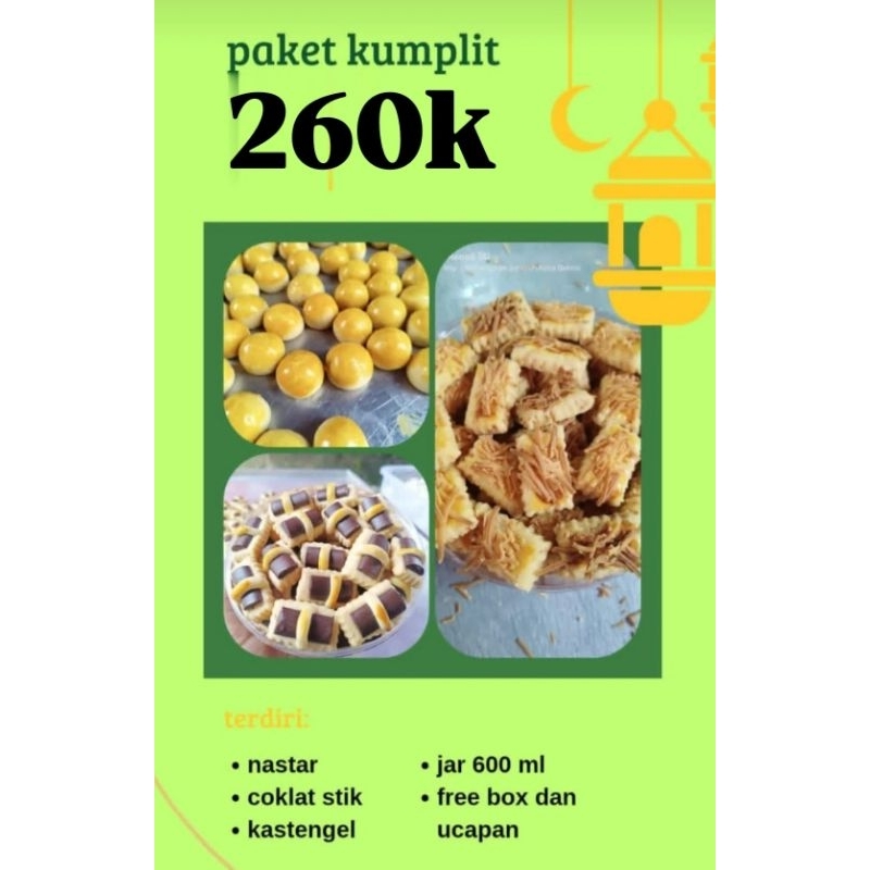 

HAMPER LEBARAN PAKET KOMPLIT (NASTAR + COKLAT STICK + KASTENGEL UKURAN JAR 600ML) FREE BOX DAN KARTU UCAPAN (OPEN PO)