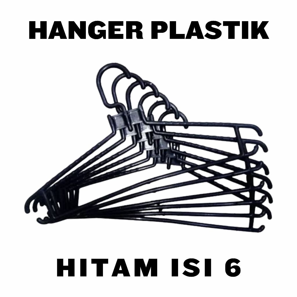 Hanger Plastik Hitam Per Pack isi 6 pcs / Hanger Hitam Kastok Baju Kapstok Jemuran Plastik
