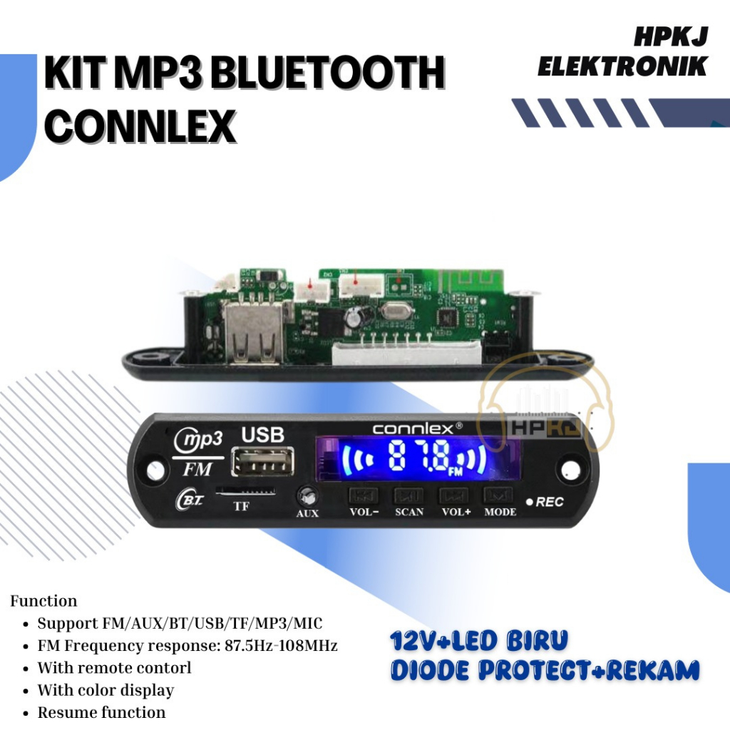 KIT MODUL MP3 BLUETOOTH CONNLEX BT MODUL MP3 KIT MP3 12V + LED BIRU