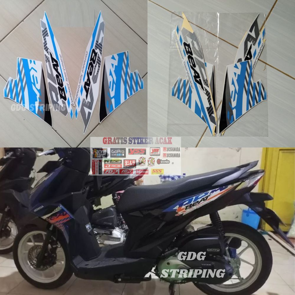 Striping Stiker Motor Honda Beat Fi Cbs 2021 Biru Putih Murah