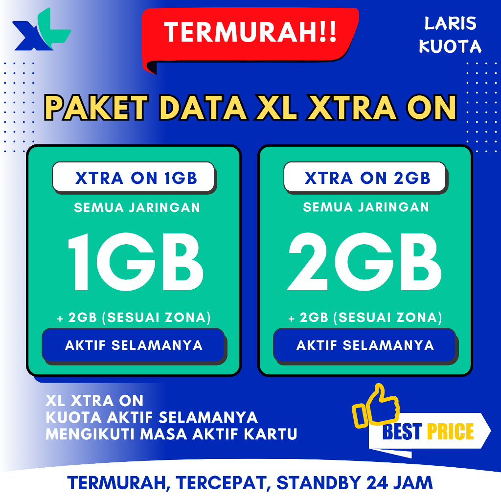 Paket Data Kuota XL XTRA ON Aktif Selamanya Termurah Kualitas Terbaik