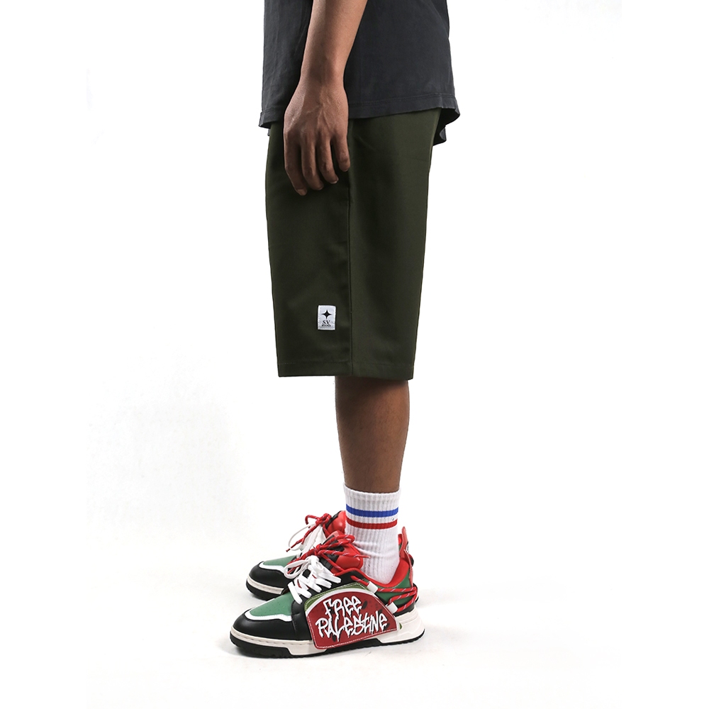 Hoaxcuiiiih  - Double Knee Olive Short Pants - Reguler Fit - Celana Panjang Bahan Pria Wanita - S.V.