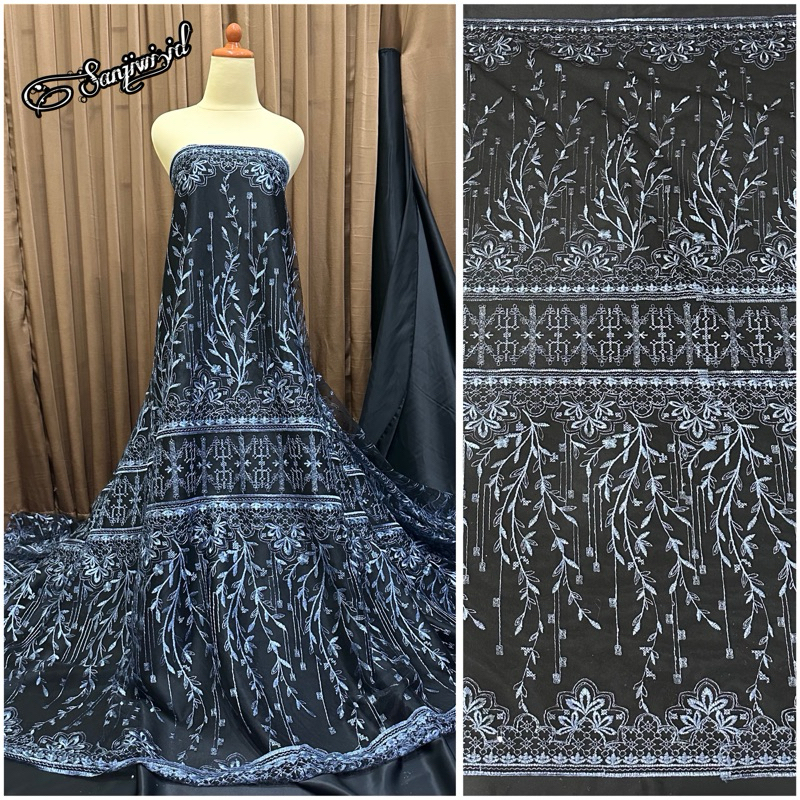 Kain Tile Etnik Sapto Dasar Hitam/ Tile Sapto Etnik/ Bahan Brokat Kebaya