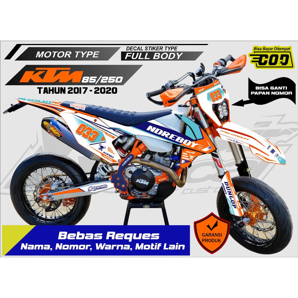 Decal Stiker KTM 150 / 250 2017 - 2019 Putih Full Body Free Custom