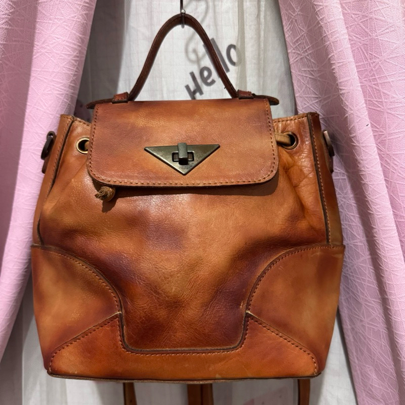 tas ransel serut kulit asli. tas ransel serut wanita preloved