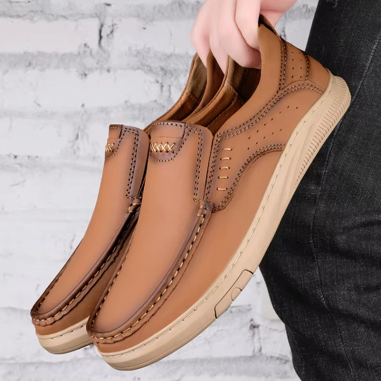 PRADA - Sepatu Kulit Premium Pria - Prada Slip On Tanpa Tali Model Polos Sepatu Loafer Pria Coklat