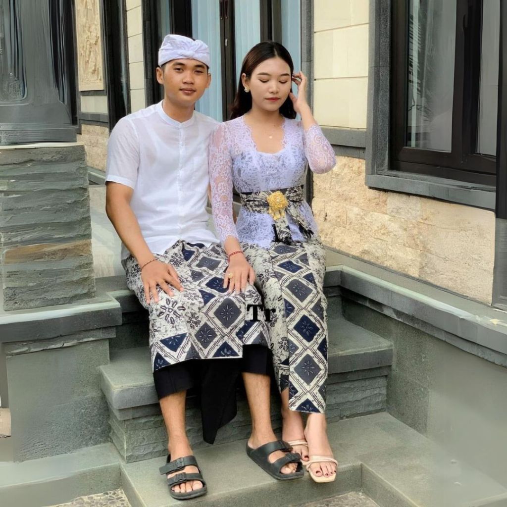 SET COUPLE BATIK INDIGO KAMEN SAPUT SELENDANG | SET COUPLE BALI | PAKAIAN ADAT BALI