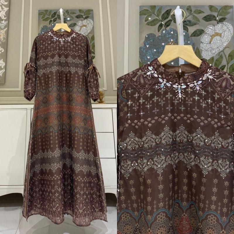 Gamis Malaysia organza milky + fayet mix armanisilk ori Ny Edness Kayla