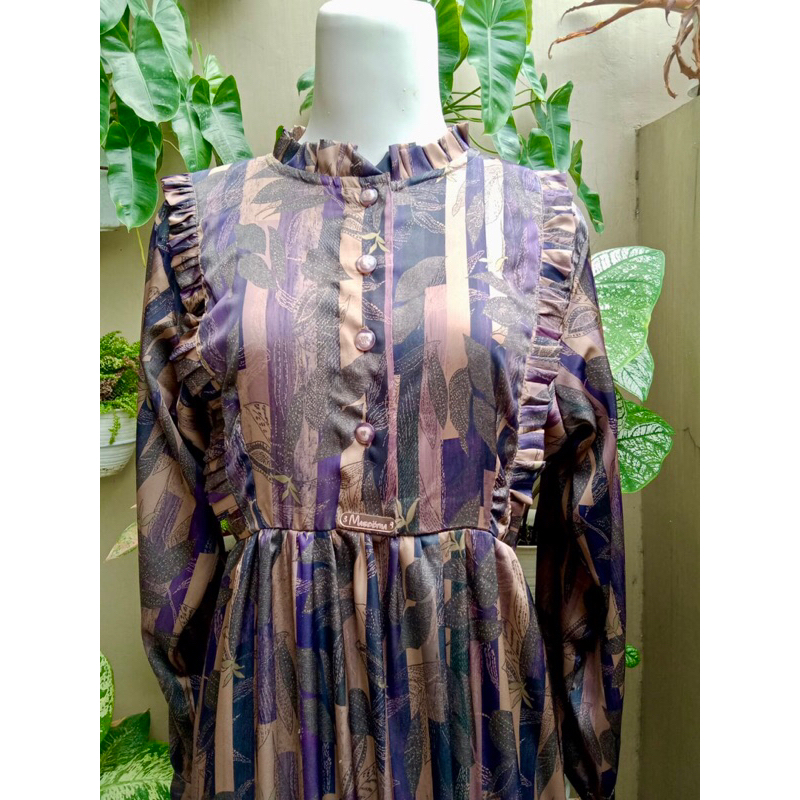 [MASOOMA] DRESS PANJANG SILK ARMANI MOTIF PREMIUM | GAMIS SILK | Abu Cokelat