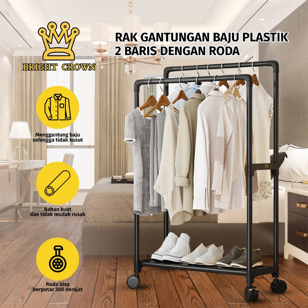Bright Crown Stand Hanger Gawang Double Display 2 SisiRoda Berputar/Rak Gantungan Baju Minimalis