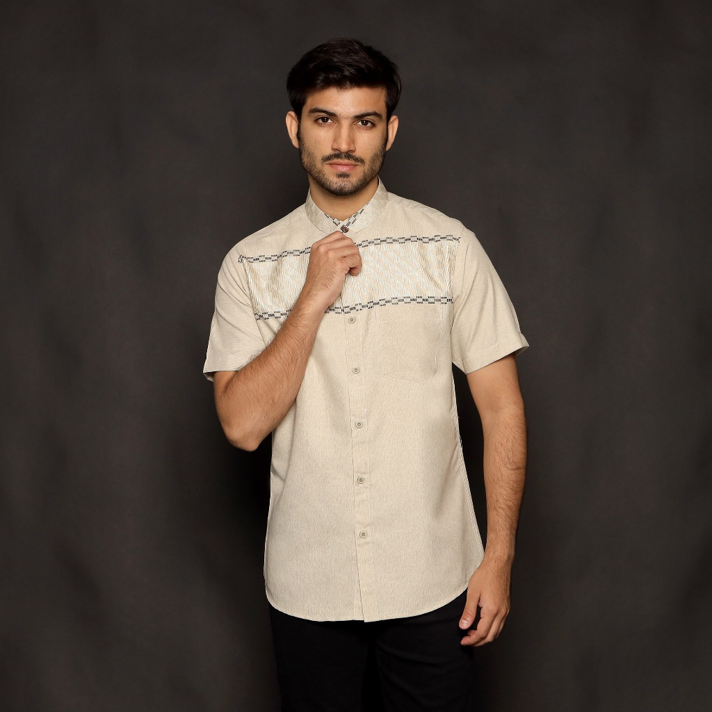 Casella Baju Koko Pria Lengan Pendek | Baju Koko Hassan Horizontal 4067 Mocca