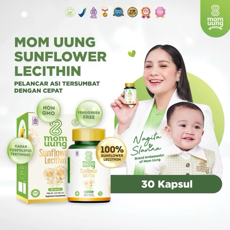 Mom Uung Sunflower Lecithin 30 Kapsul Melancarkan Sumbatan ASI - Non GMO - BPOM Halal, ASI Booster