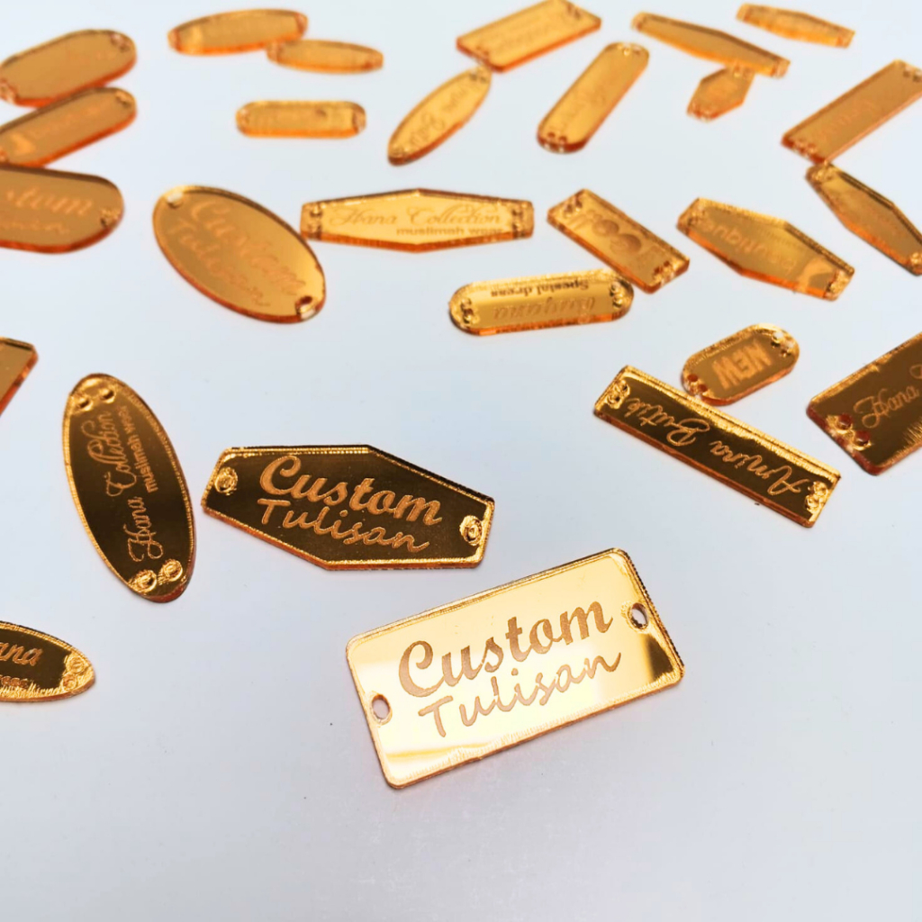 

Label Hijab, Pakaian, Tas, Dompet LABEL AKRILIK MIRROR GOLD Label Akrilik Emas