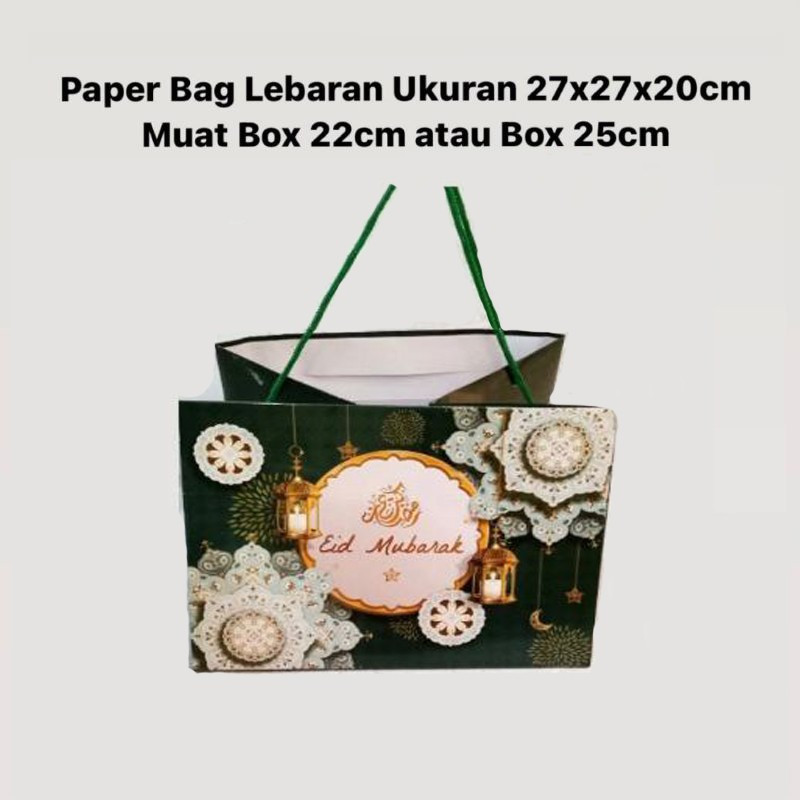 

3 Pcs Tas Parcel Idul Fitri Hijau Tua Kemasan Box 25 cm Paper Bag Lebaran 27x27x20 cm - Hijau Muda