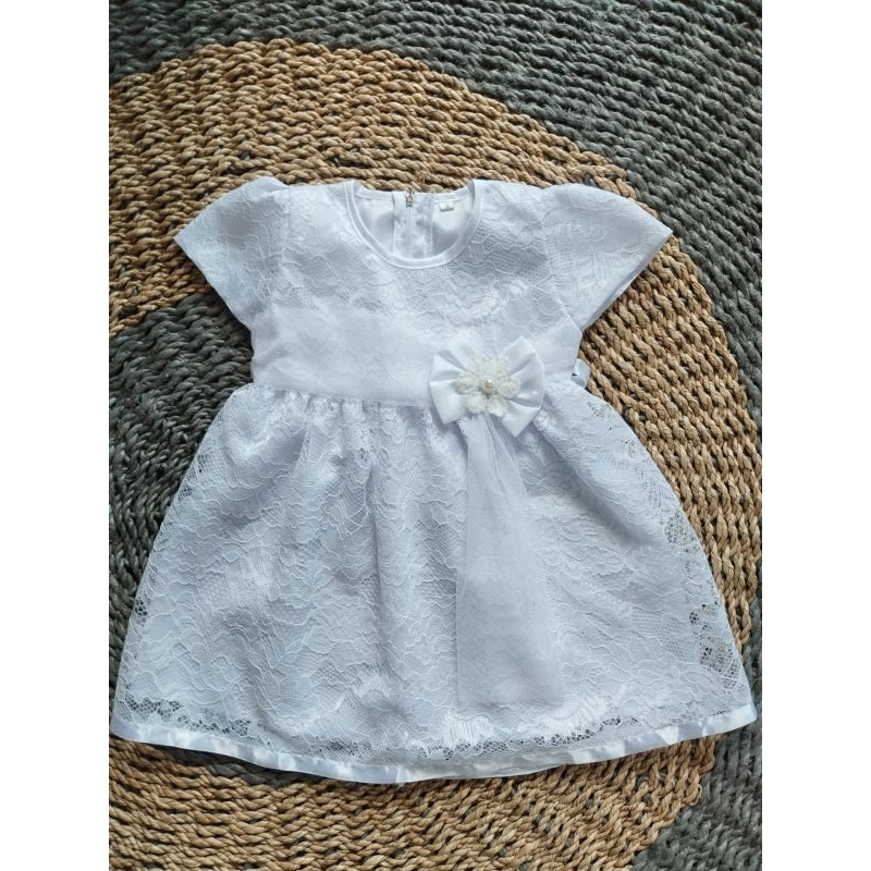 DRESS ANAK DRES BAYI BABY BROKAT PITA PUTIH LACE ANANDA AHIKARI